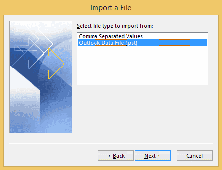 Outlook import pst