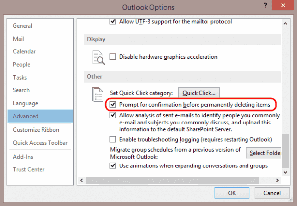 Configurar la solicitud de eliminación de Outlook