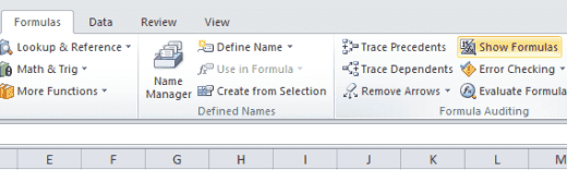 Mostrar el botón Fórmulas en Excel 2010