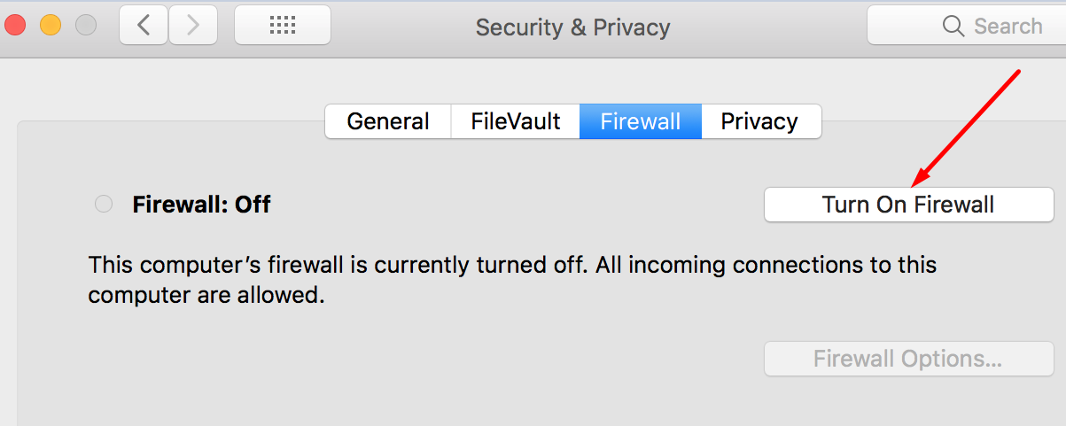 Deshabilitar el firewall de Mac