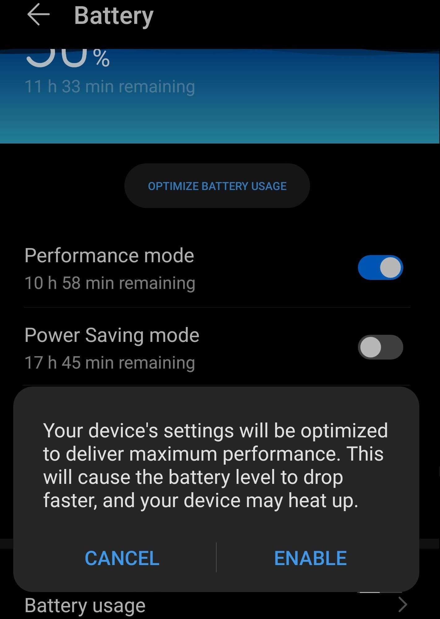 Configuración de la batería de Android