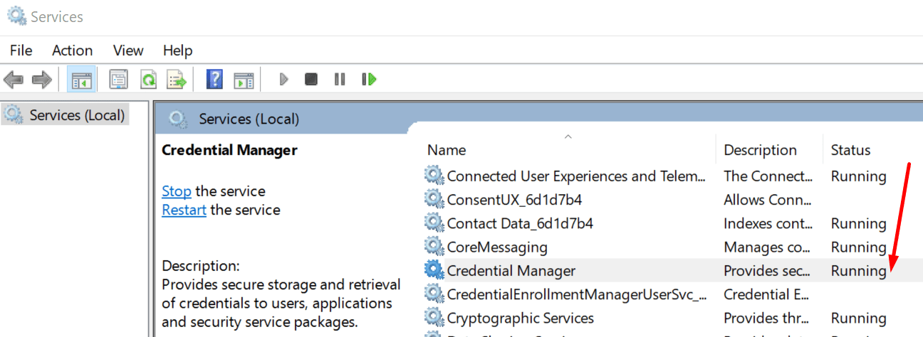 Servicios de administración de credenciales de Windows 10