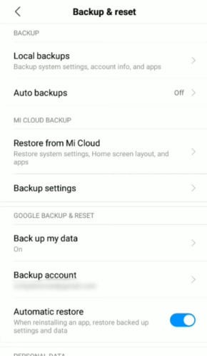 Xiaomi: copia de seguridad y restauración borrosas