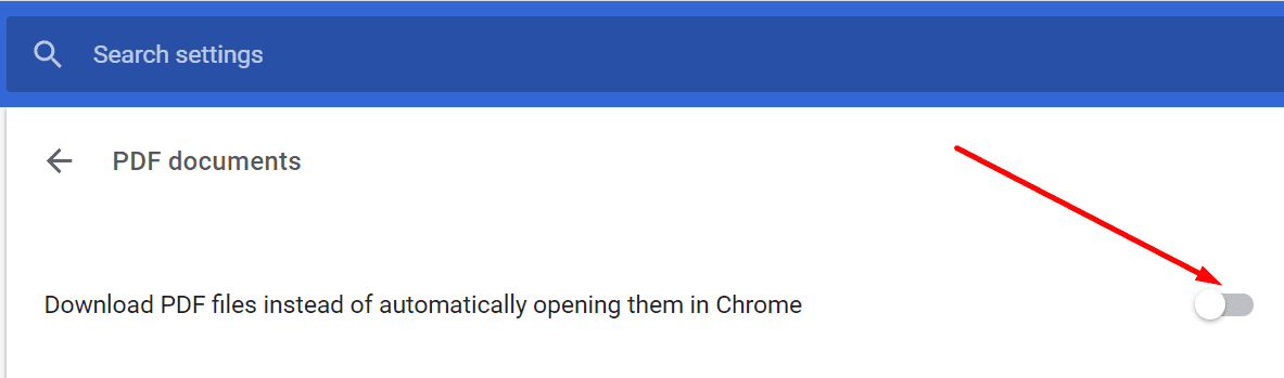 deshabilitar la descarga de documentos PDF de Chrome