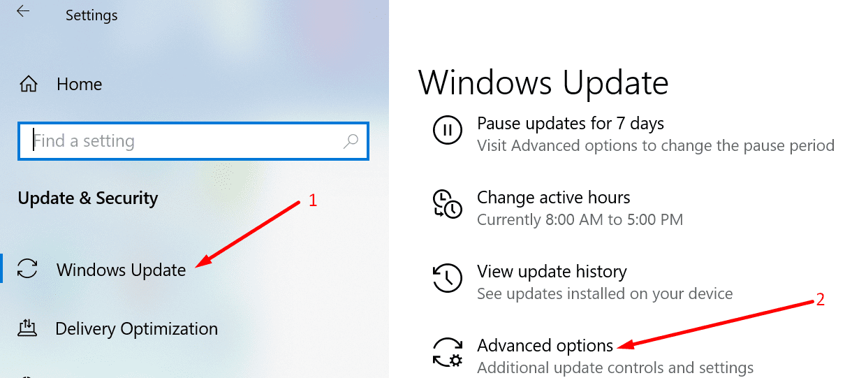 Opciones de actualización avanzadas de Windows 10
