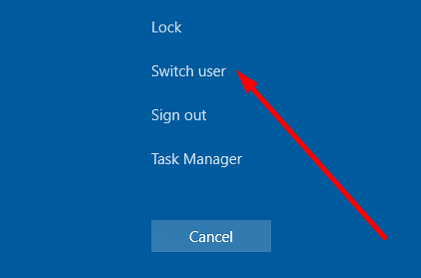 Ctrl Alt del interruptor de usuario de Windows 10