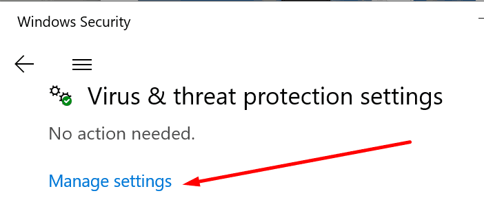 Protección contra virus y amenazas de Windows para la gestión de la configuración