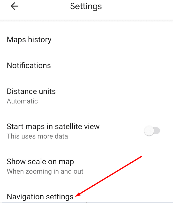 configuración de navegación de google maps