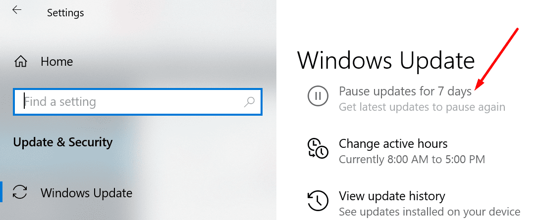 Windows 10 pausa las actualizaciones durante 7 días