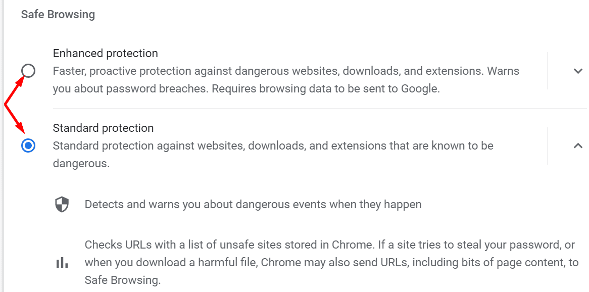 habilitar la navegación segura en Chrome