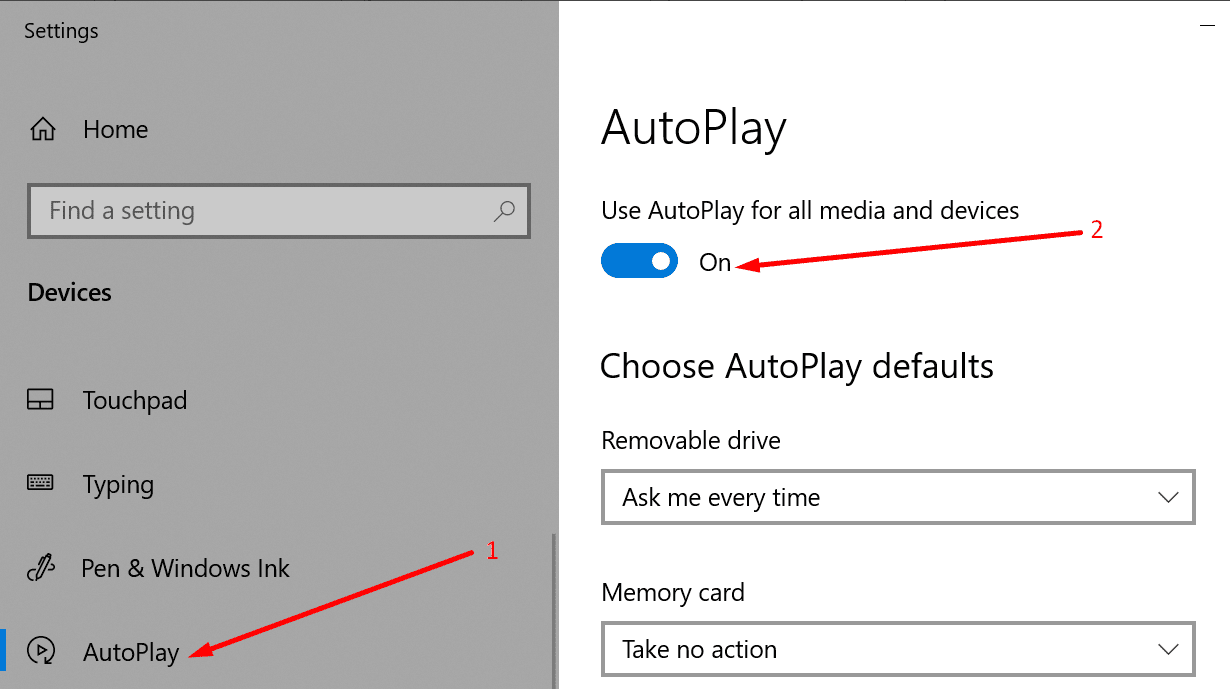 configuración de reproducción automática de Windows 10