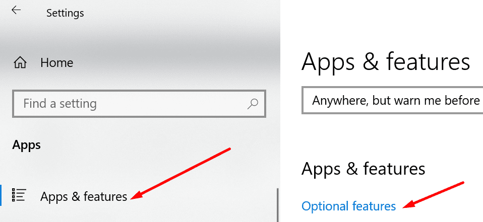 agregar características opcionales de Windows 10
