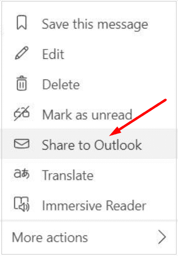 compartir en el chat de Outlook ms teams