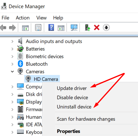 actualizar el controlador de la cámara de Windows 10