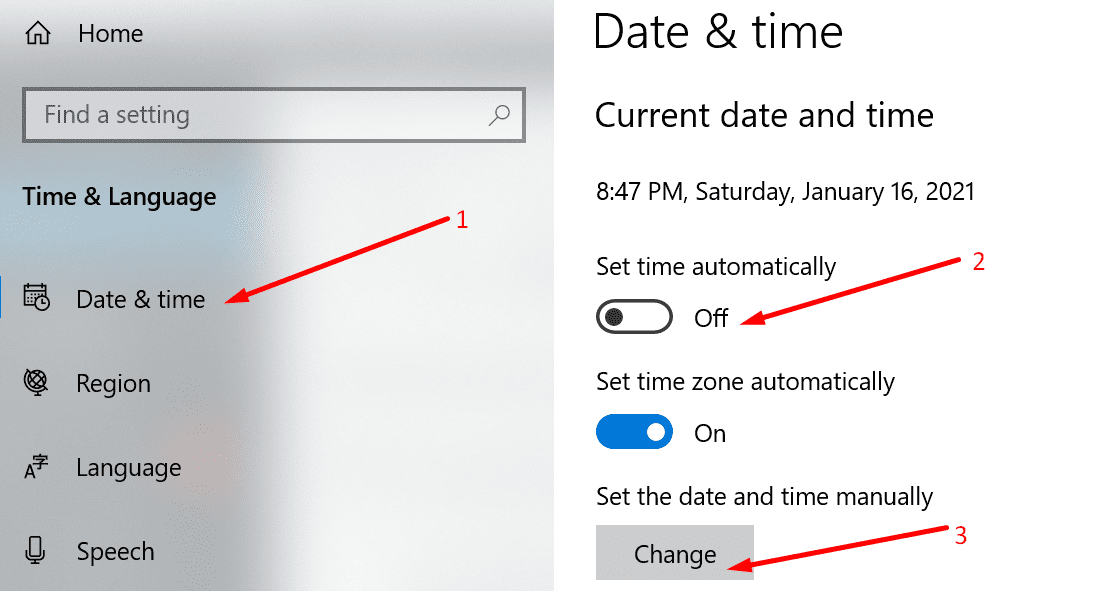 establecer la fecha y la hora manualmente windows 10