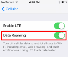 roaming de datos para iPhone