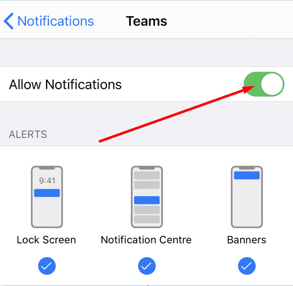 permitir notificaciones del equipo de iphone