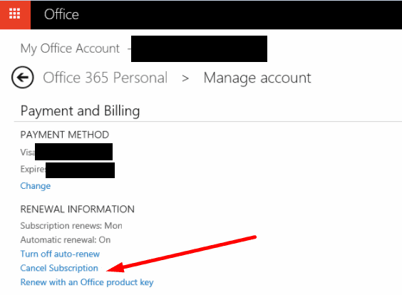 cancelar su suscripción a Office 365