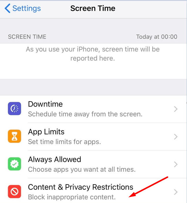 Restricciones de privacidad y contenido de la pantalla IOS