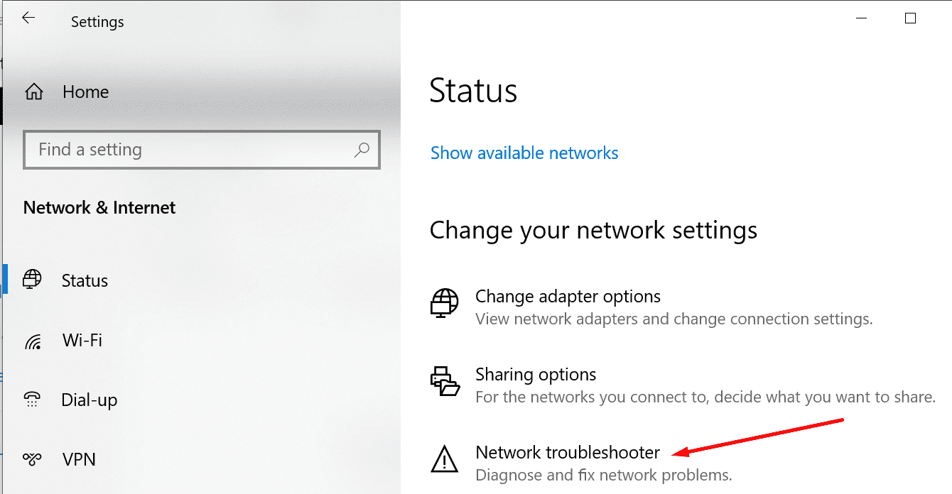 ejecute el solucionador de problemas de red de Windows 10