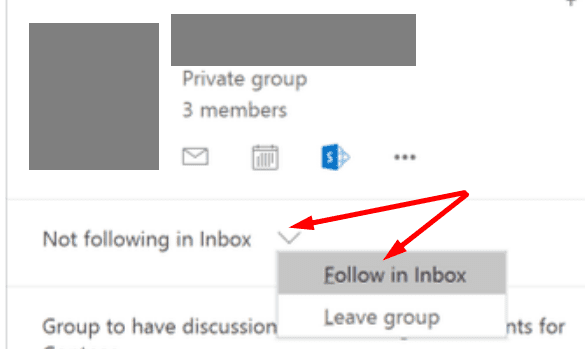 Seguimiento del grupo de Outlook en la bandeja de entrada