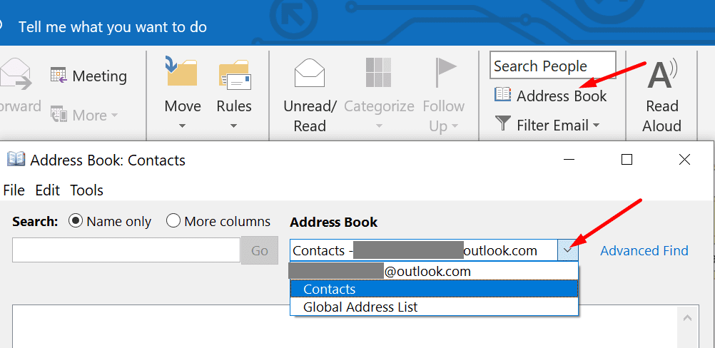 Libreta de direcciones de Outlook
