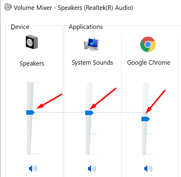 Altavoces mezcladores de volumen de Windows 10