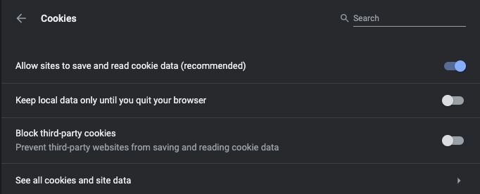 Ver todas las cookies y los datos del sitio