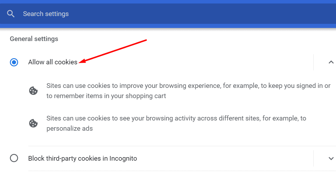 permitir todas las cookies de google chrome