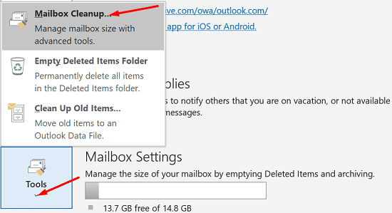 herramienta de limpieza de buzón de correo de Outlook 