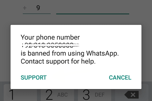 número de whatsapp prohibido